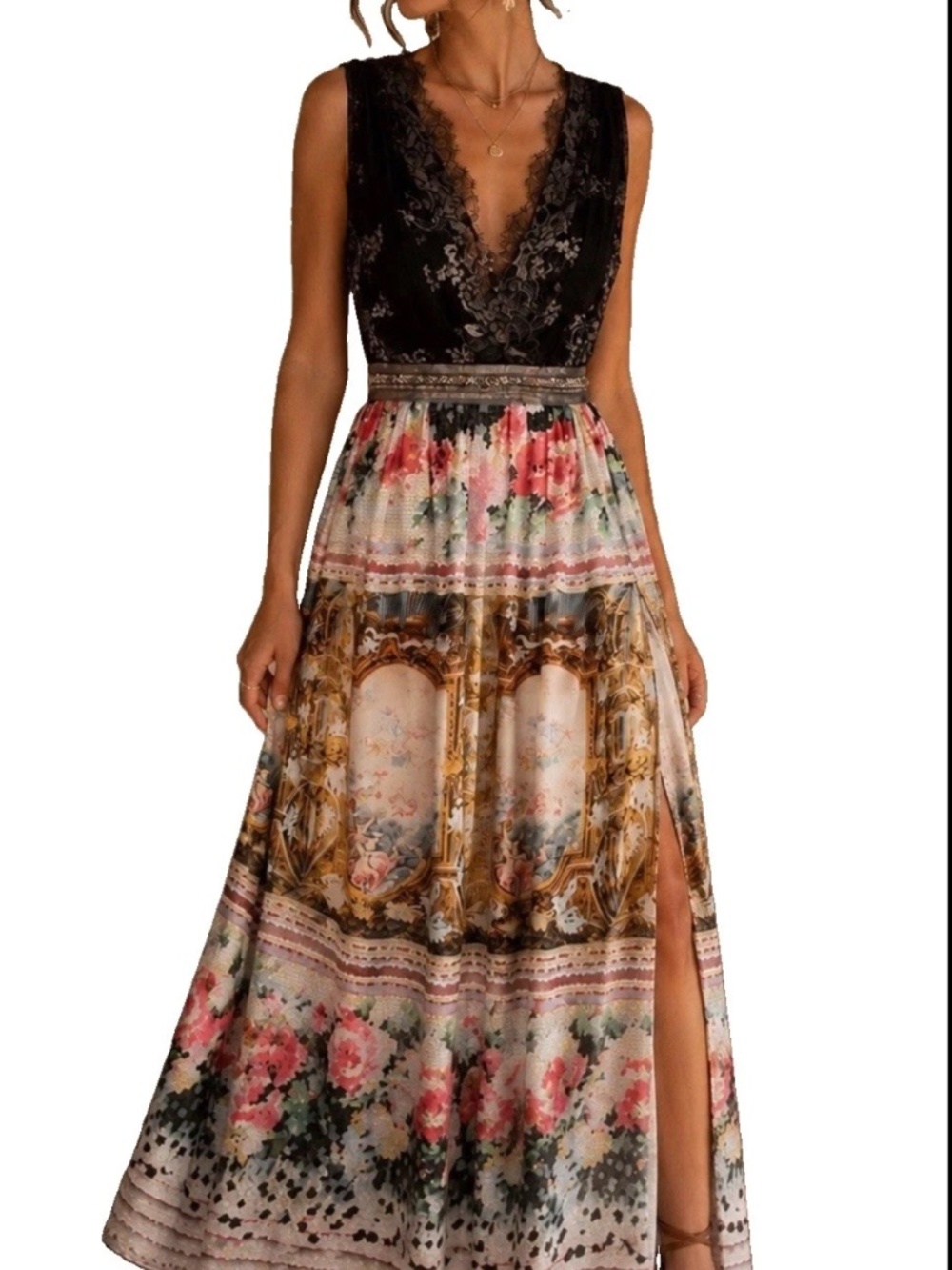 ARATTA Silent Journey GRACE Maxi Dress Metallic Black Lace Garden Floral XS / S